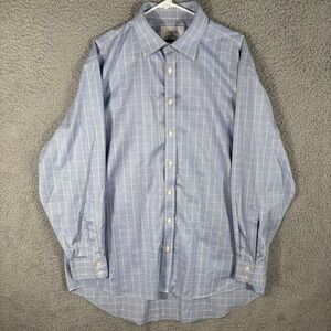 Charles Tyrwhitt Shirt Mens 17.5/35 White Blue Glen Check Long Sleeve Non-Iron